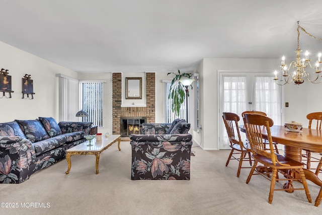 452B Heather Ct, Manchester, NJ 08759 - living room with carpet flooring, a chandelier, and a fireplace
