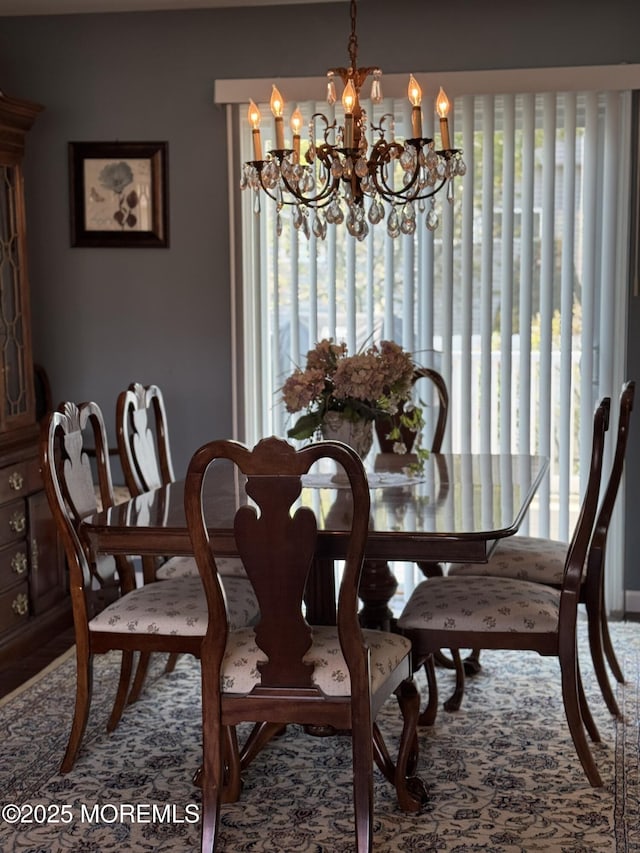 dining room with a chandelier