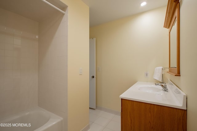 25 Meadow Ave Unit 64, Monmouth Beach, NJ 07750 - full bath with tile patterned flooring, vanity, bathing tub / shower combination, baseboards, and recessed lighting