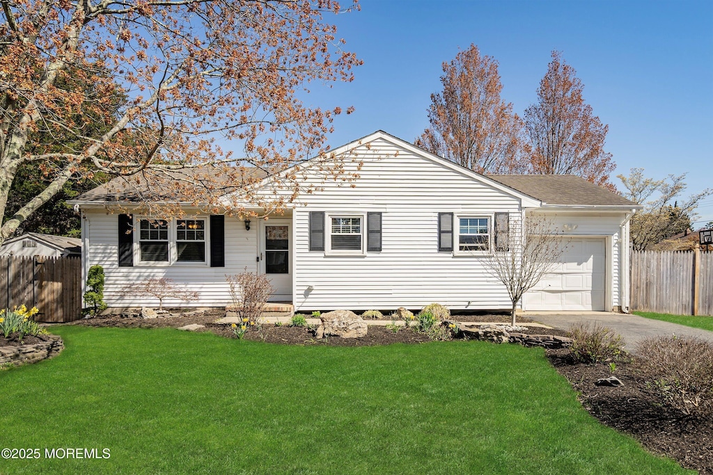 802 Marbro Ave, Brick, NJ 08724 - ranch-style house featuring a garage, a front lawn, concrete driveway, and fence