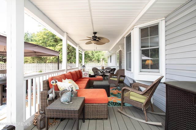 12 Millstream Rd, Cream Ridge, NJ 08514 - deck featuring an outdoor living space, outdoor dining area, and ceiling fan