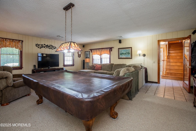 12 Millstream Rd, Cream Ridge, NJ 08514 - playroom featuring light carpet, a textured ceiling, and billiards table