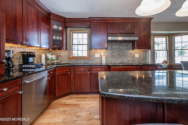 12 Millstream Rd, Cream Ridge, NJ 08514 - kitchen with a wealth of natural light, light wood-style flooring, under cabinet range hood, and dishwasher