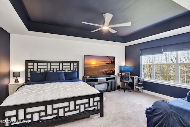 105 Pilot St, Marlboro, NJ 07746 - carpeted bedroom featuring a tray ceiling, a ceiling fan, and baseboards