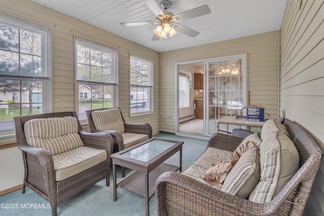 34 Meadows Ln, Manchester, NJ 08759 - sunroom / solarium with outdoor lounge area, a ceiling fan, and baseboard heating