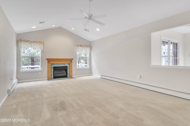 34 Meadows Ln, Manchester, NJ 08759 - unfurnished living room featuring a baseboard radiator, ceiling fan, and plenty of natural light