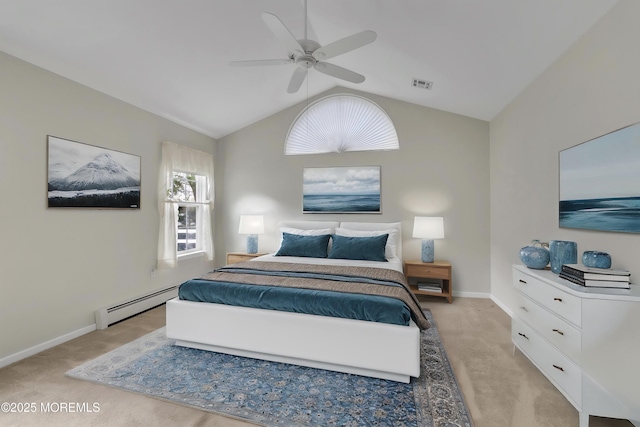 34 Meadows Ln, Manchester, NJ 08759 - bedroom featuring a baseboard heating unit, multiple windows, light colored carpet, and vaulted ceiling