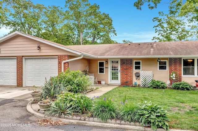 627 Huntington Dr Unit C, Lakewood, NJ 08701 - ranch-style house featuring driveway, an attached garage, a shingled roof, a front lawn, and brick siding