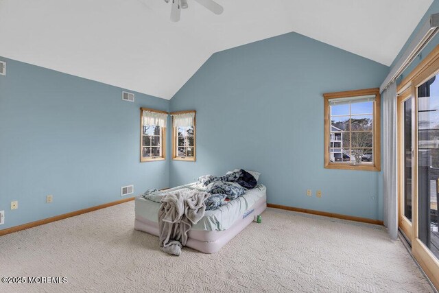 42 Circle Ct, Brick, NJ 08723 - carpeted bedroom with vaulted ceiling, visible vents, baseboards, and multiple windows