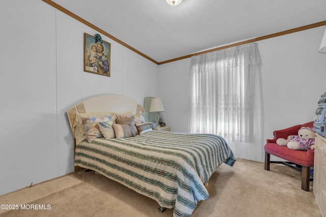 bedroom with carpet and ornamental molding