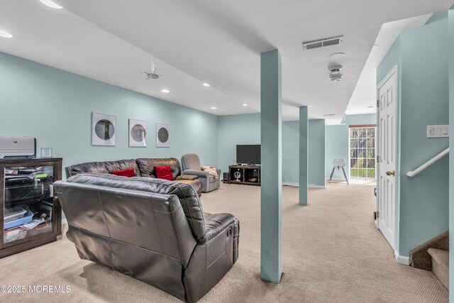 30 Frost Ln, East Windsor, NJ 08520 - living room with recessed lighting, baseboards, visible vents, and carpet
