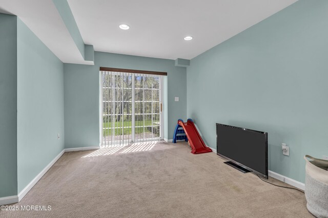 30 Frost Ln, East Windsor, NJ 08520 - recreation room featuring carpet floors, baseboards, and recessed lighting
