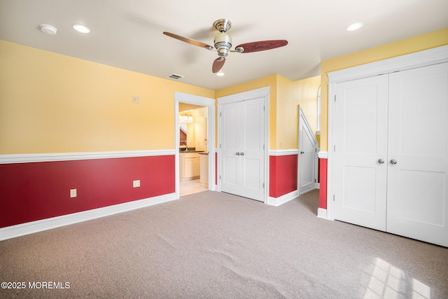159 Sprague Ave, West Creek, NJ 08092 - unfurnished bedroom featuring visible vents, recessed lighting, carpet, and two closets