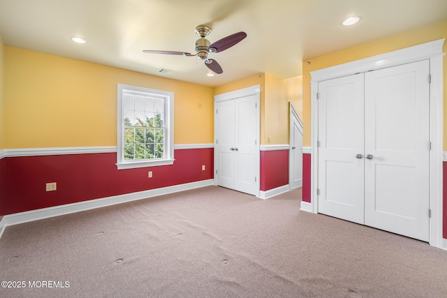159 Sprague Ave, West Creek, NJ 08092 - unfurnished bedroom with two closets, recessed lighting, baseboards, and carpet floors