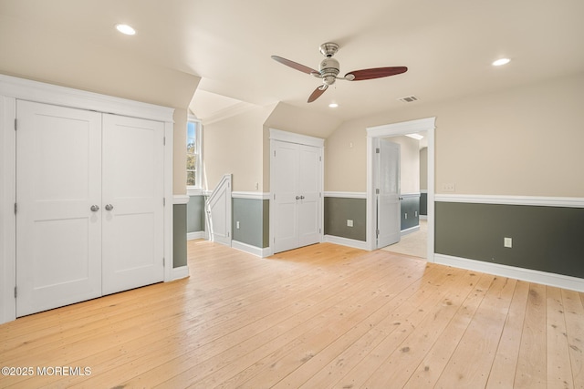 159 Sprague Ave, West Creek, NJ 08092 - additional living space featuring ceiling fan, visible vents, baseboards, and vaulted ceiling