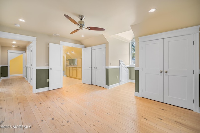 159 Sprague Ave, West Creek, NJ 08092 - interior space featuring lofted ceiling, baseboards, light wood-style floors, ceiling fan, and recessed lighting