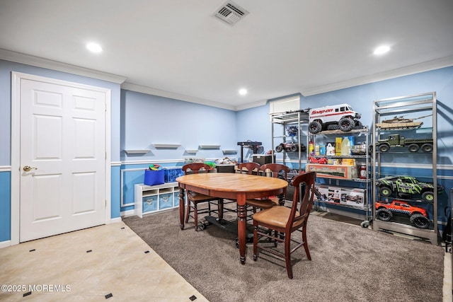 191 Robertsville Rd, Freehold, NJ 07728 - tiled dining space featuring recessed lighting, visible vents, and crown molding