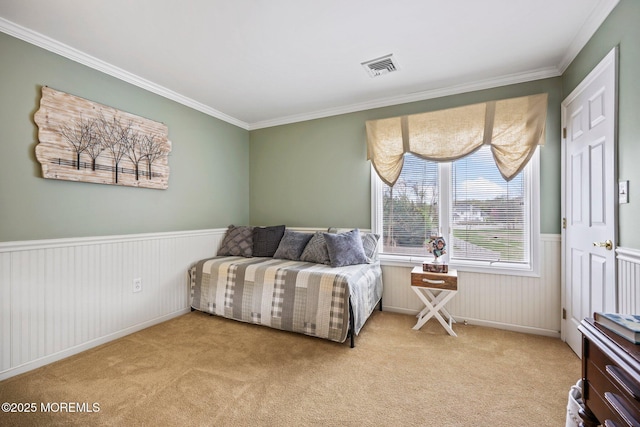 191 Robertsville Rd, Freehold, NJ 07728 - sitting room featuring visible vents, crown molding, light colored carpet, and a wainscoted wall