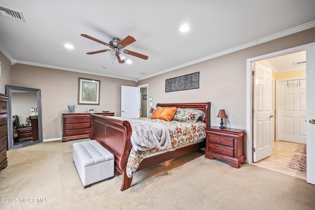 191 Robertsville Rd, Freehold, NJ 07728 - bedroom with visible vents, recessed lighting, light colored carpet, and crown molding