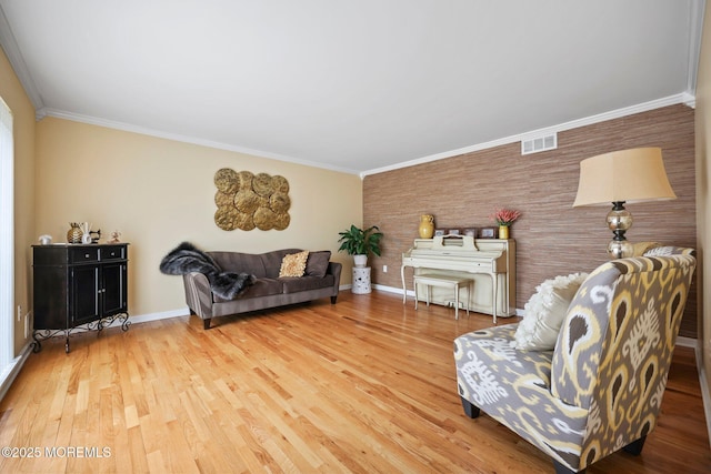 191 Robertsville Rd, Freehold, NJ 07728 - living room with baseboards, wood finished floors, visible vents, and crown molding