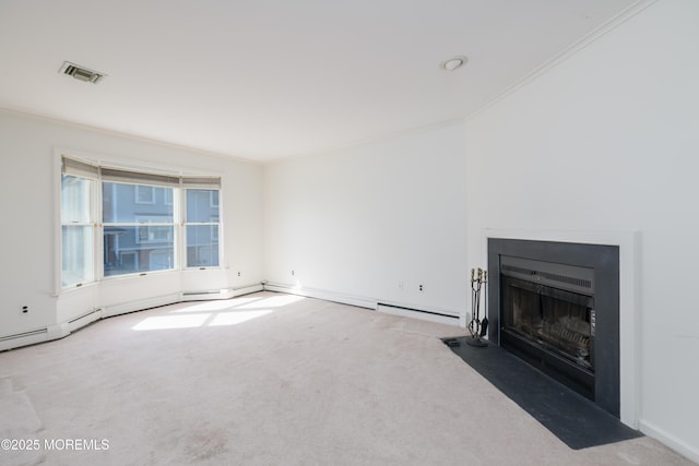 65 E River Rd Unit 14, Rumson, NJ 07760 - unfurnished living room with visible vents, ornamental molding, and carpet