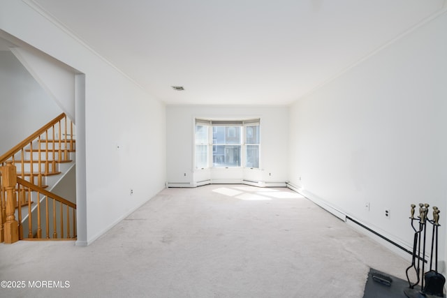65 E River Rd Unit 14, Rumson, NJ 07760 - carpeted spare room featuring baseboards, visible vents, ornamental molding, and stairway