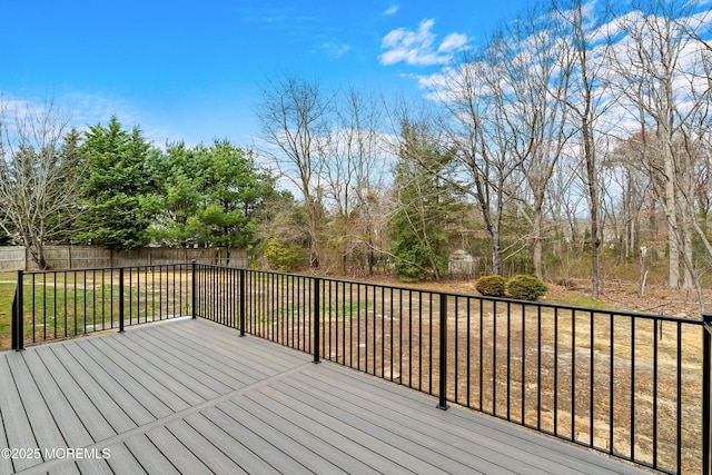 deck featuring a lawn and fence