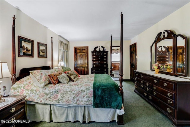 bedroom with dark carpet