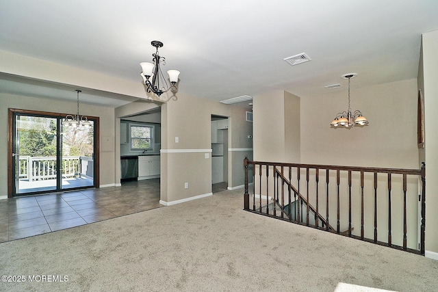 330 Dallas Dr, Toms River, NJ 08753 - carpeted spare room with baseboards, visible vents, and a notable chandelier