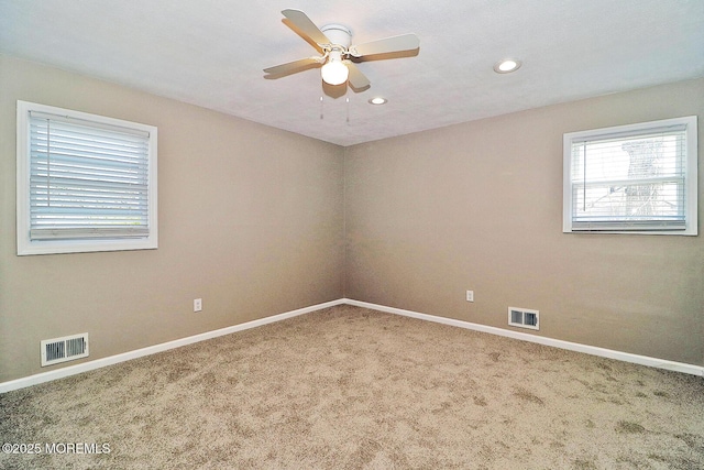 330 Dallas Dr, Toms River, NJ 08753 - carpeted spare room featuring ceiling fan, baseboards, visible vents, and recessed lighting