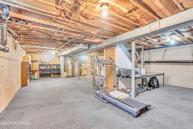 unfinished below grade area featuring gas water heater