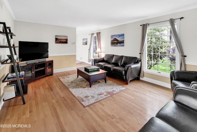 105 Tallwood Ln, Lincroft, NJ 07738 - living area featuring crown molding, baseboards, visible vents, and light wood-style flooring