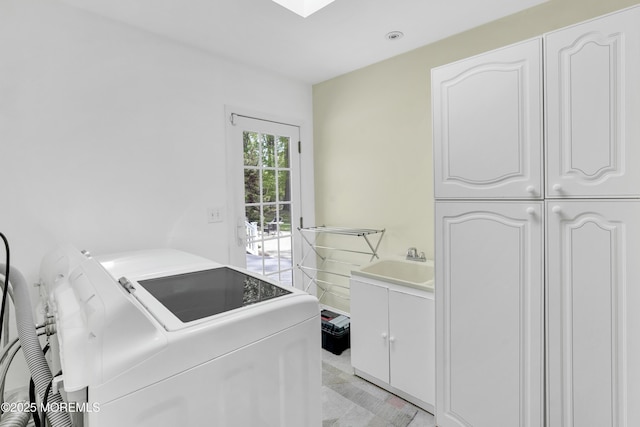 105 Tallwood Ln, Lincroft, NJ 07738 - laundry area with cabinet space, a sink, and washer and clothes dryer