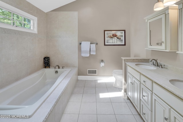 105 Tallwood Ln, Lincroft, NJ 07738 - bathroom featuring a garden tub, visible vents, a sink, tile patterned floors, and toilet