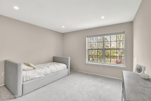 bedroom with baseboards, carpet, and recessed lighting