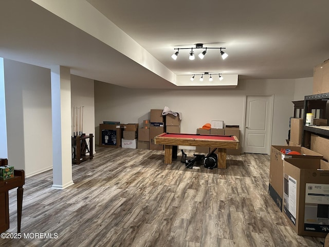 4 Christopher Dr, Howell, NJ 07731 - rec room with rail lighting, baseboards, wood finished floors, and pool table