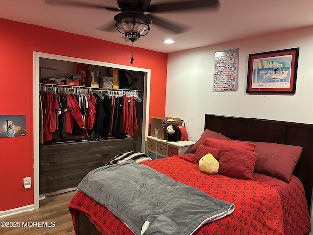 4 Christopher Dr, Howell, NJ 07731 - bedroom featuring baseboards, recessed lighting, wood finished floors, a closet, and ceiling fan