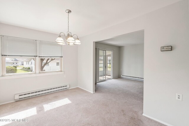 37 Central Blvd, Brick, NJ 08724 - unfurnished dining area with carpet, baseboards, an inviting chandelier, and a baseboard radiator