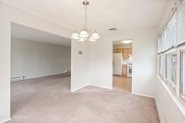 37 Central Blvd, Brick, NJ 08724 - empty room featuring a baseboard heating unit, an inviting chandelier, visible vents, and light carpet