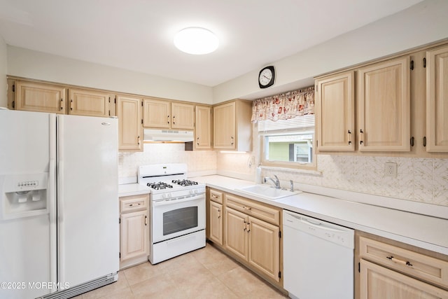37 Central Blvd, Brick, NJ 08724 - kitchen with a sink, light brown cabinets, under cabinet range hood, and white appliances