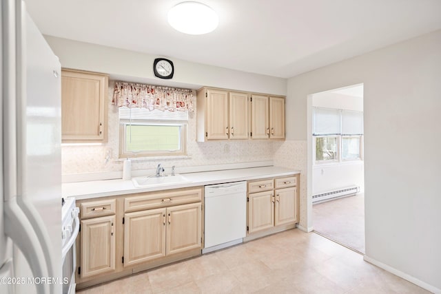 37 Central Blvd, Brick, NJ 08724 - kitchen featuring baseboard heating, a sink, white appliances, and light countertops