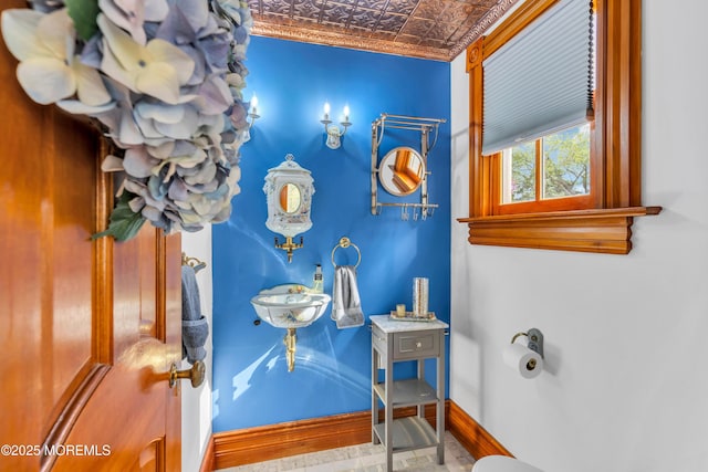 44 Irving Pl, Red Bank, NJ 07701 - half bath featuring an ornate ceiling and baseboards