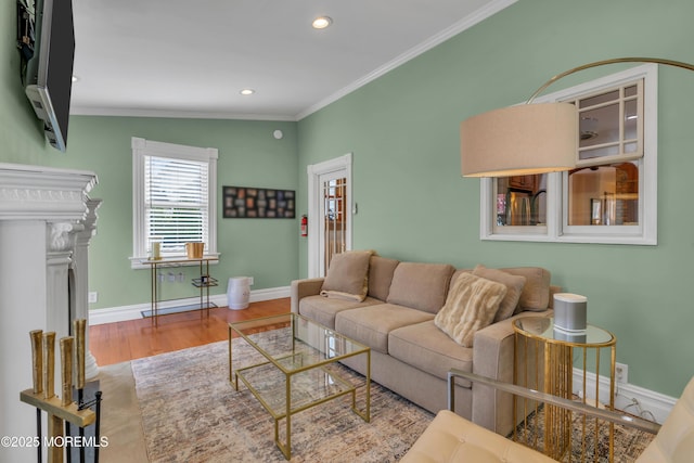44 Irving Pl, Red Bank, NJ 07701 - living area featuring baseboards, wood finished floors, recessed lighting, and ornamental molding