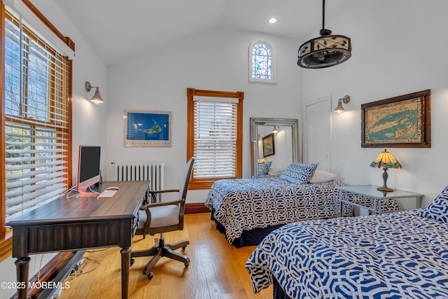 44 Irving Pl, Red Bank, NJ 07701 - bedroom with radiator, wood finished floors, baseboards, and high vaulted ceiling