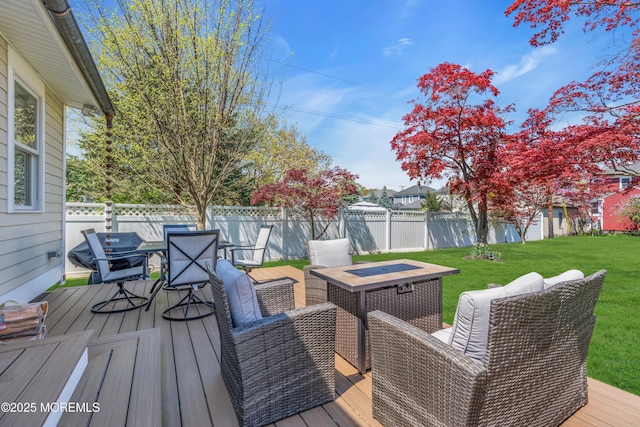44 Irving Pl, Red Bank, NJ 07701 - wooden terrace featuring fence, a yard, outdoor dining space, and a grill