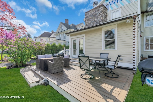 44 Irving Pl, Red Bank, NJ 07701 - deck featuring a lawn, outdoor dining space, french doors, grilling area, and an outdoor hangout area