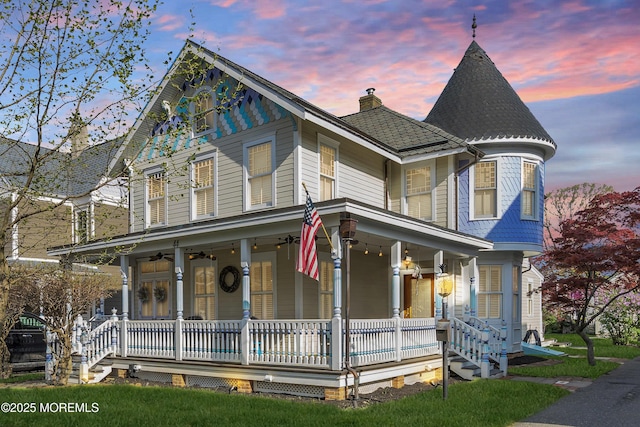 44 Irving Pl, Red Bank, NJ 07701 - victorian-style house with a porch, a chimney, and ceiling fan