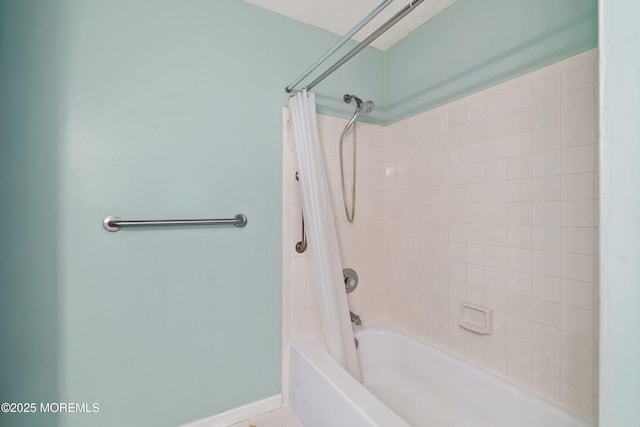 26 Dogwood Dr, Barnegat, NJ 08005 - full bath with shower / tub combo with curtain, baseboards, and a textured ceiling