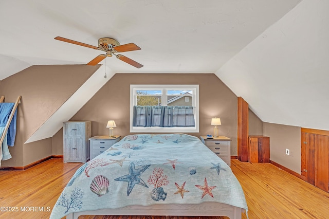 316 Rte 37, Seaside Heights, NJ 08751 - bedroom with vaulted ceiling, a ceiling fan, light wood-style flooring, and baseboards