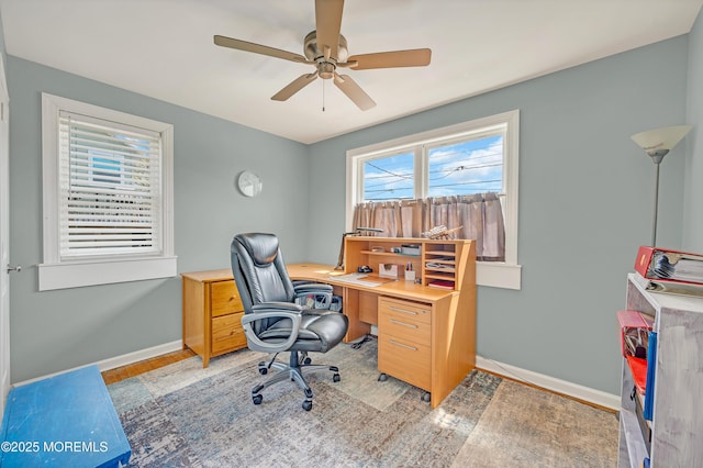 316 Rte 37, Seaside Heights, NJ 08751 - home office with baseboards, light wood-type flooring, and ceiling fan
